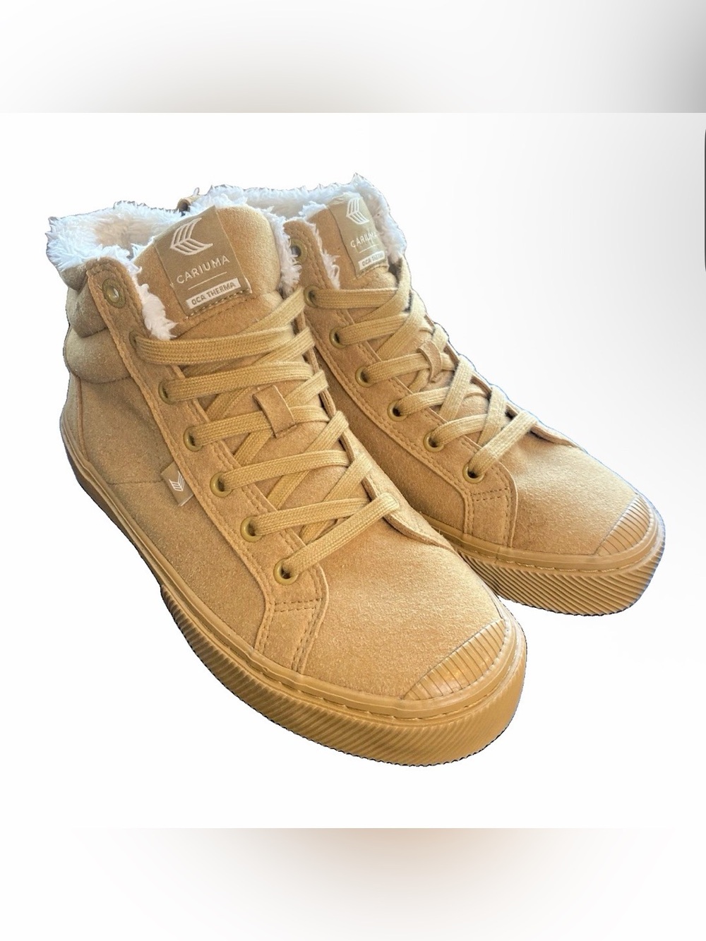 CARIUMA Waterproof Hi-top Sherpa Therma Camel Vegan Suede Lace-up Ankle Boot Sz9